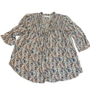 Rose & Olive Women 2x Floral Peasant Blouse Top Smocked Neckline 3/4 Sleeve Boho